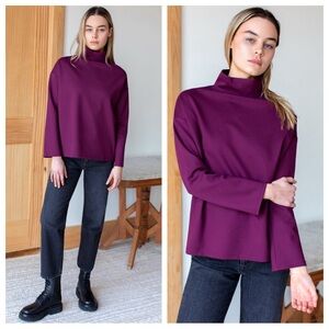 Emerson Fry Edie Top Merlot Ponte Boxy Structured Mock Turtleneck Back Zip